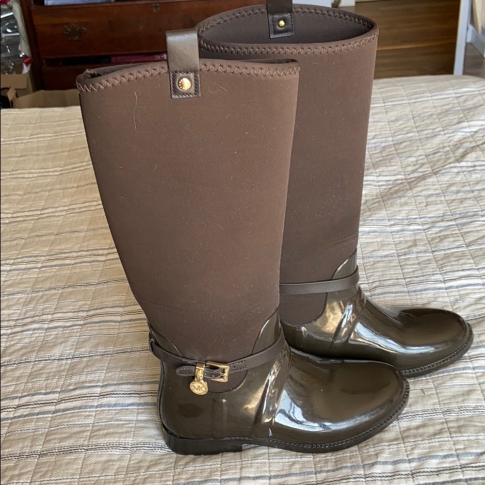 Brown Michael Kors rain boot tall